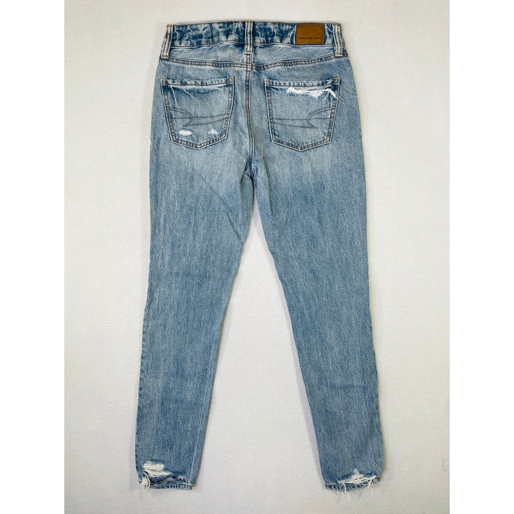 American Eagle Tomgirl Jeans Womens 00 Light Wash Distressed Button Fly Denim - Picture 12 of 12